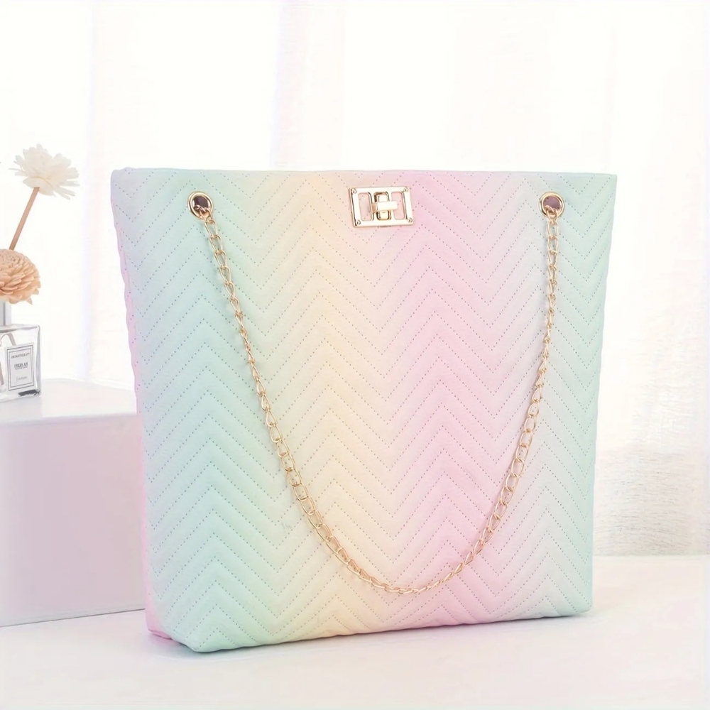 Pastel Gradient Quilted Tote Bag - Picture 2 of 5